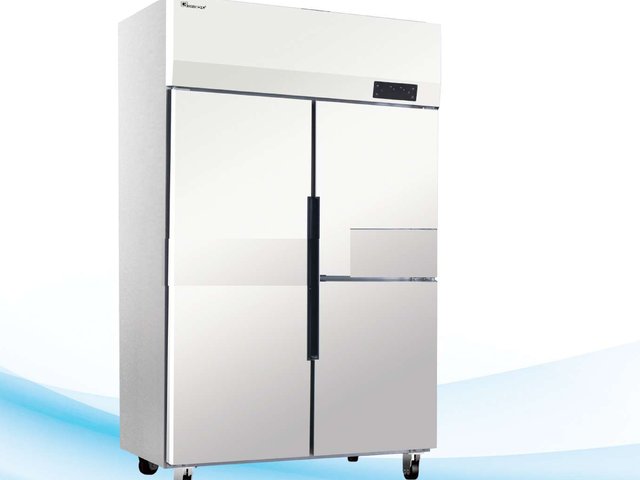 Four-door stainless steel reach-in freezer