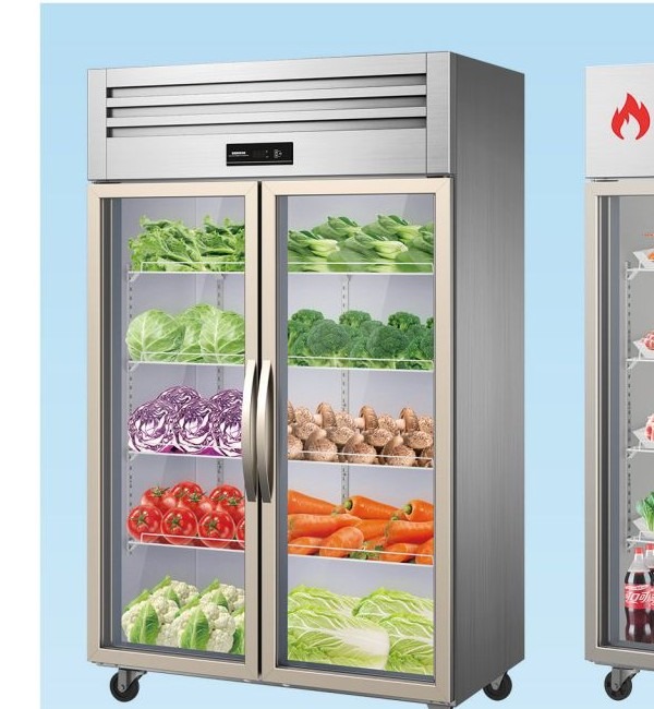 Upright glass door refrigerator cabinet